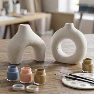 2'li Boyanabilir Taş Tozu Vazo Seti - Halka ve Kemer Formlu